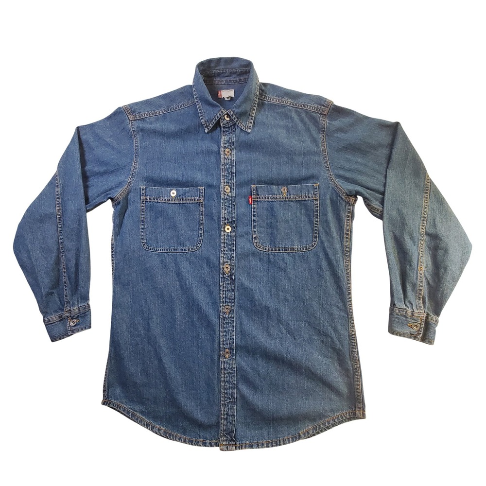 Levis Mens Blue Denim Workwear Button Down Shirt Long Sleeve Small